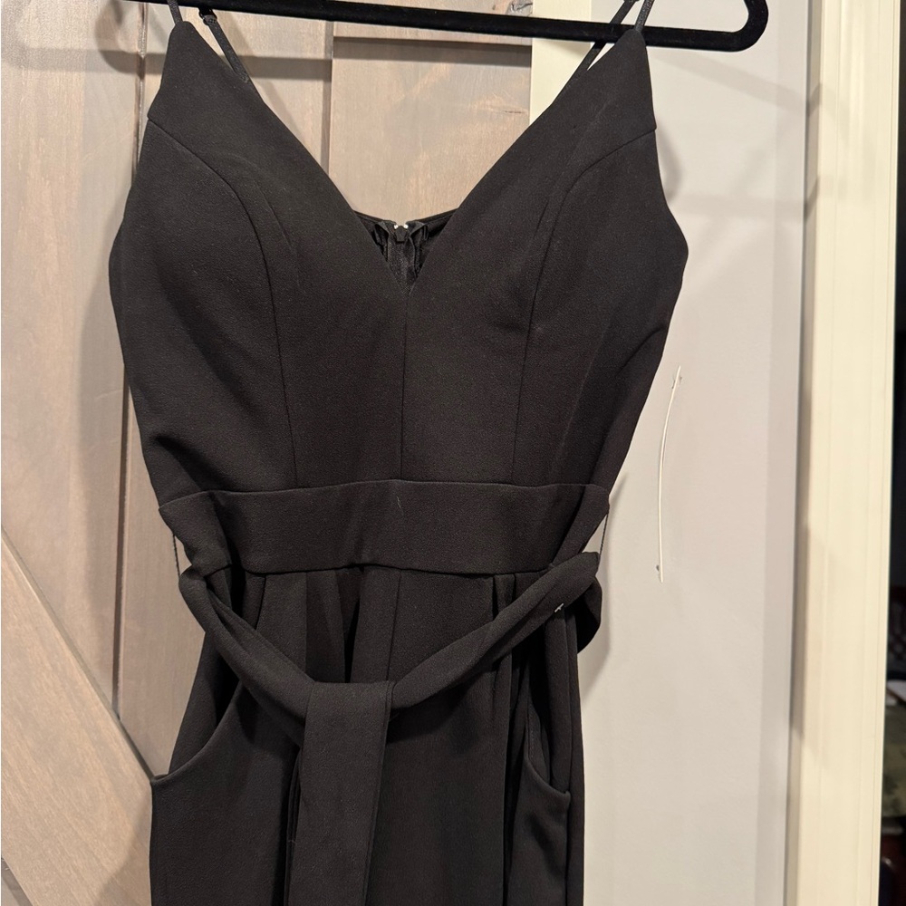 Emerald Sundae Black Sheath Pantsuit Spaghetti Strap